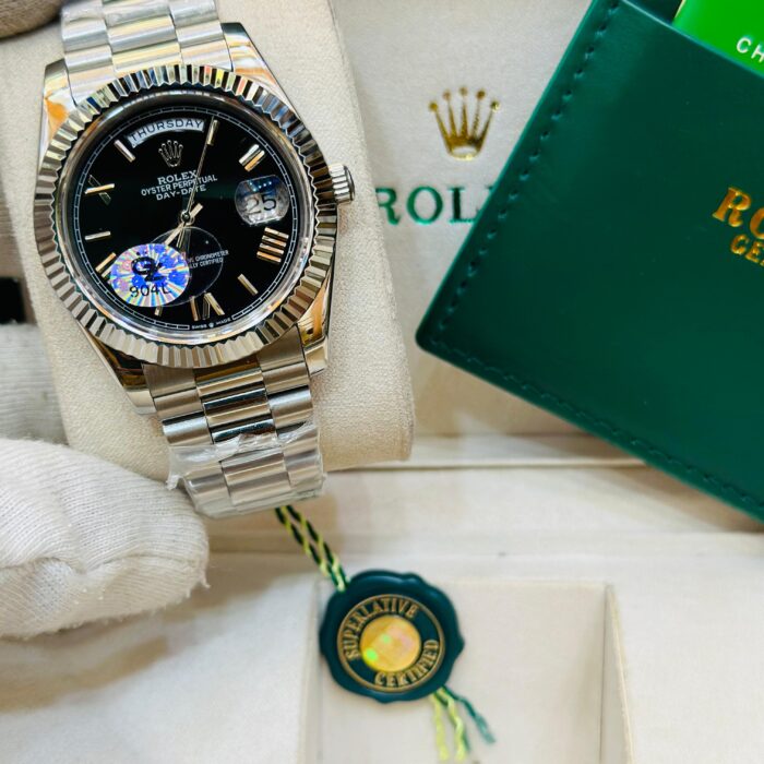 Silver Black Rolex Oyster Day Date