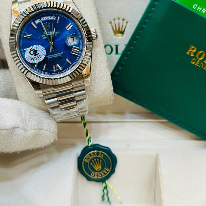 Silver Blue Rolex Oyster Day Date